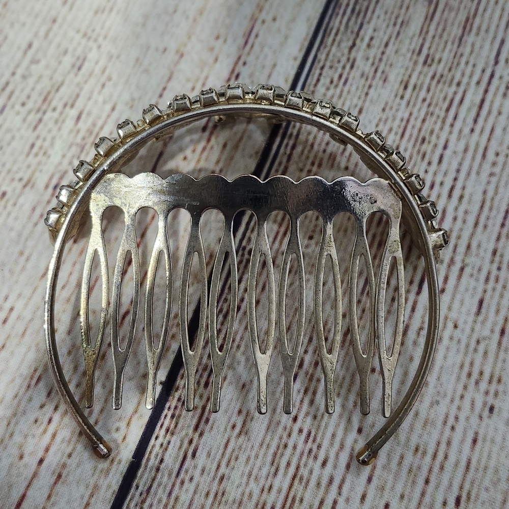 Vintage Light Gold 925 Marked Mini Tiara Rhinestone Comb - Picture 5 of 10
